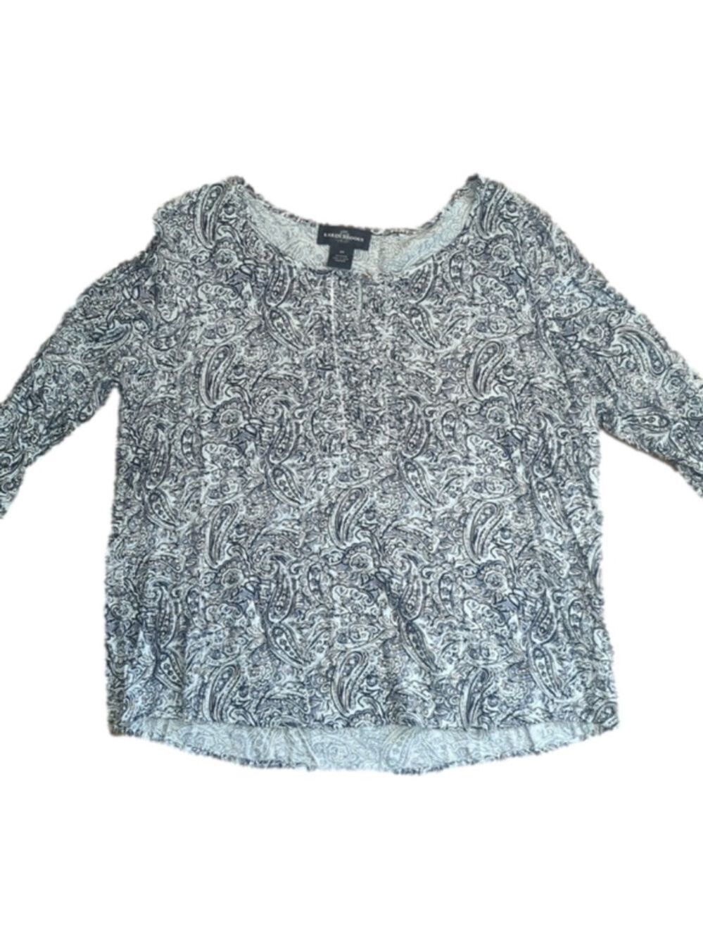 Karen Brooks Blouse Black White Paisley 3X